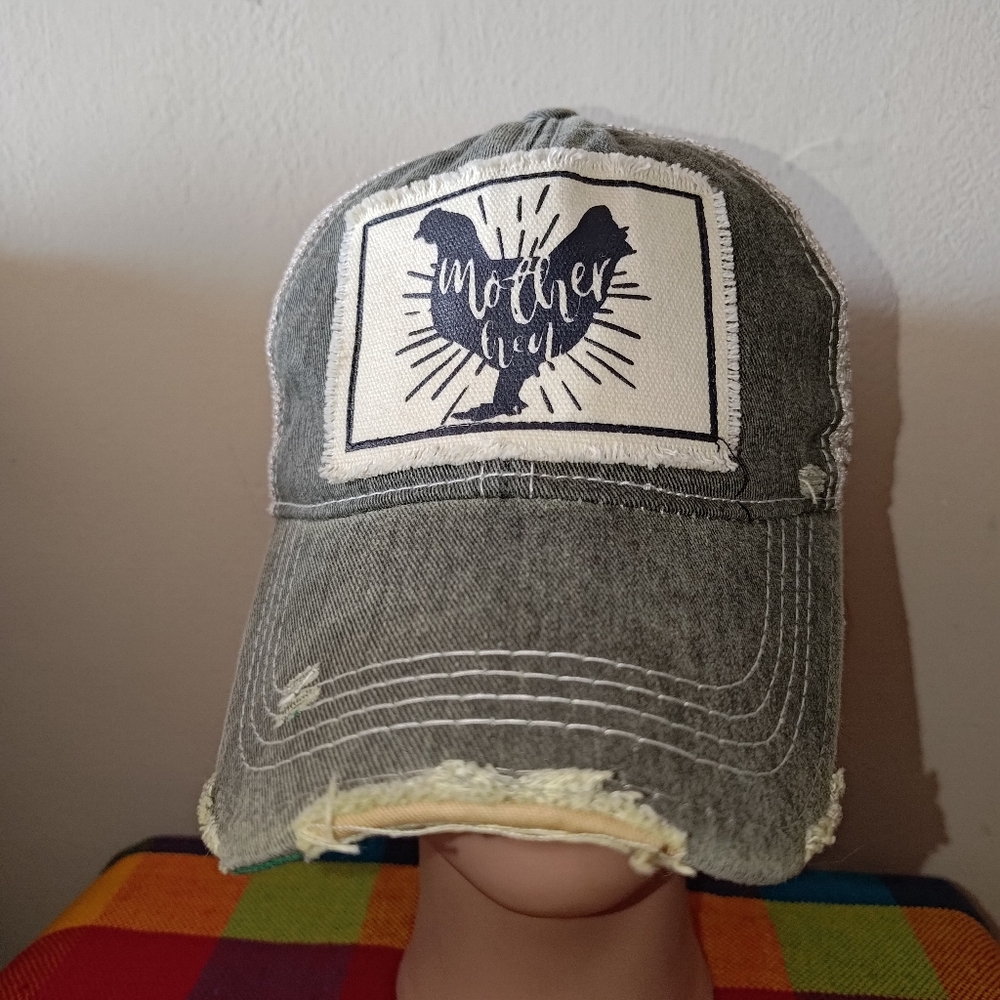 Mother Hen Stitched Patch Distressed Trucker Mesh… - image 3